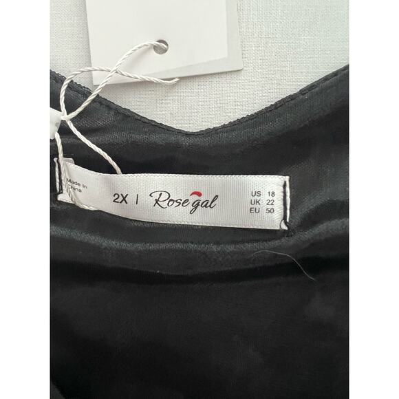 Rosegal Butterfly Black & White Cold Shoulder Hi-Low Length Dress Shirt Sz 2X - Picture 9 of 11